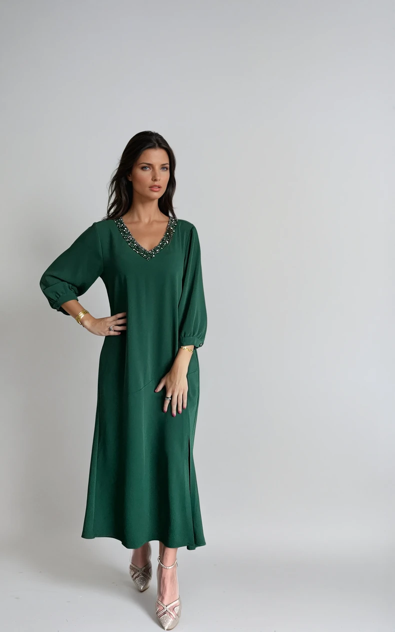 Groene elegante Jurk met Strassdetails
