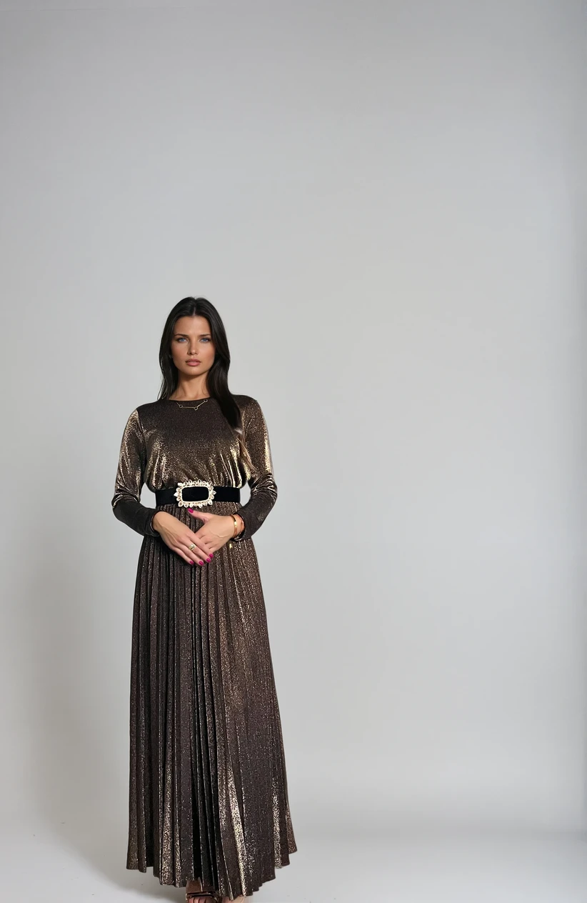 Gouden Velvet Maxi-jurk met Strass Riem