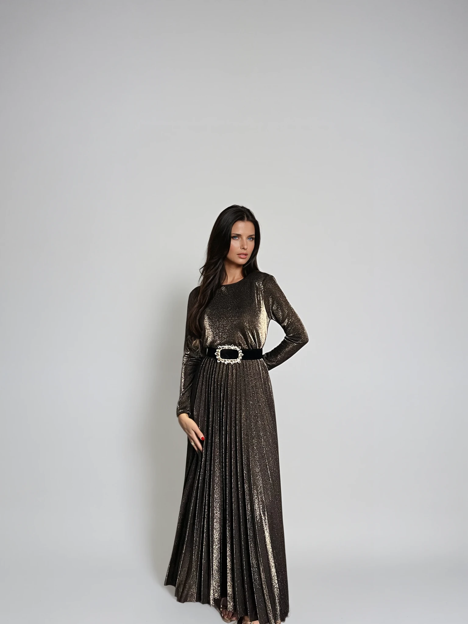 Gold Velvet Maxi Dress with Rhinestone Belt Ravishing Belle Gold Velvet Maxi Dress with Rhinestone Belt Ravishing Belle